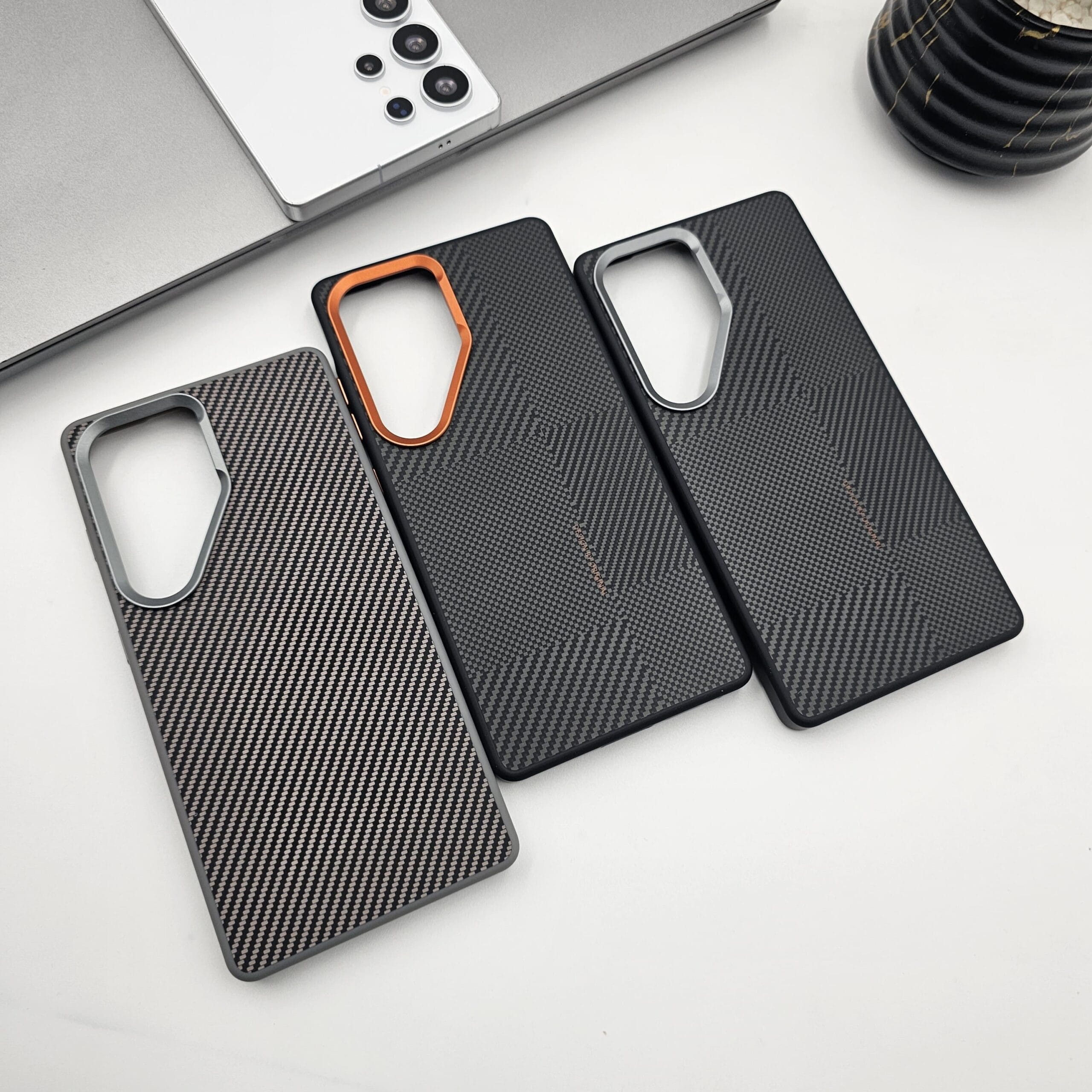 Home Accessories ny original carbon fiber case for samsung galaxy s25 ultra – premium slim armor protection back cover, shockproof design, raised camera guard, gray color